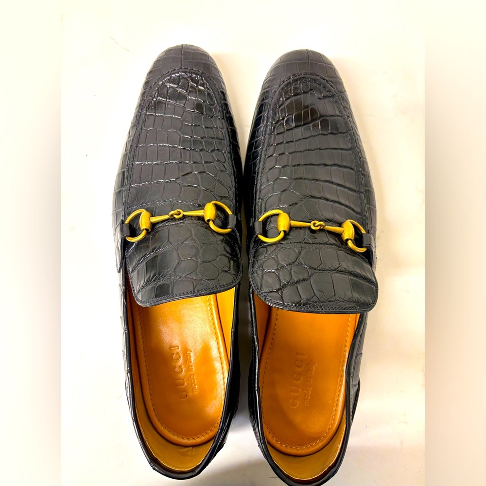 Men’s Black Gucci Jordaan Crocodile Loafer 10.5